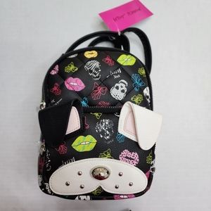 NWT Betsey Johnson Skull Bows Lips Kisses Black Mini Backpack